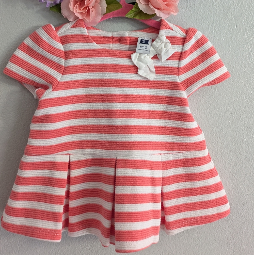 Janie and Jack Coral and White Striped with Bow